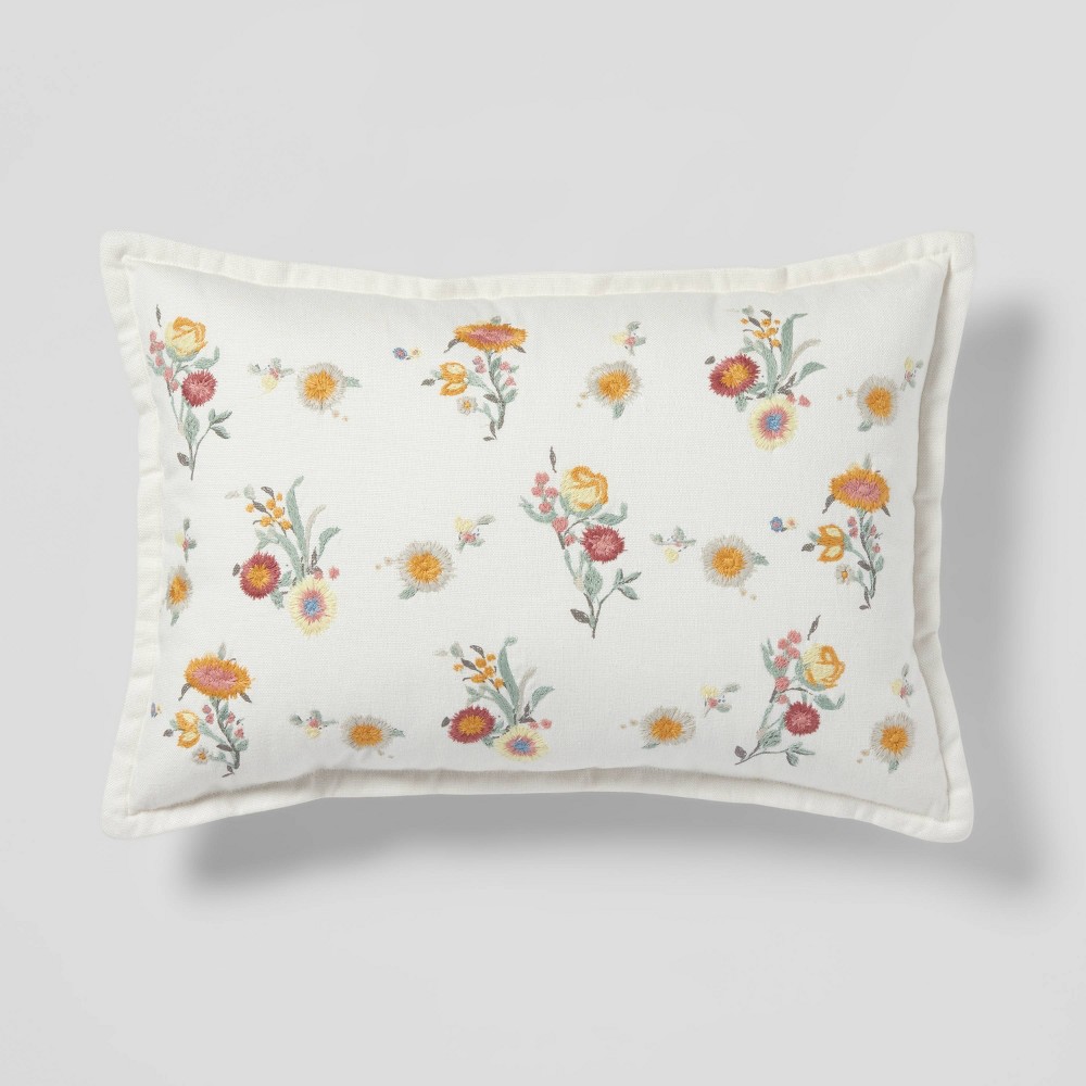 Oblong Embroidered Floral Decorative Throw Pillow - Threshold