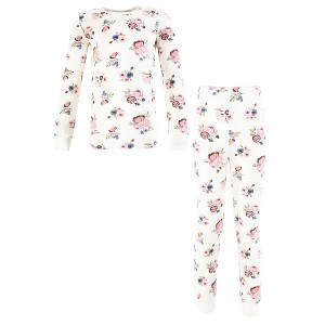 Hudson Baby Infant Girl Thermal Long Underwear 2pc Set, Dusty Rose Floral - 1 of 4