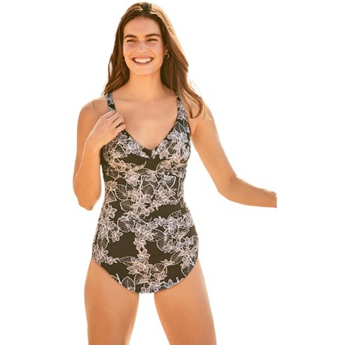Swim 365 Women's Plus Size One-piece Tank Swimsuit With Adjustable Straps,  18 - Black White Sunburst : Target