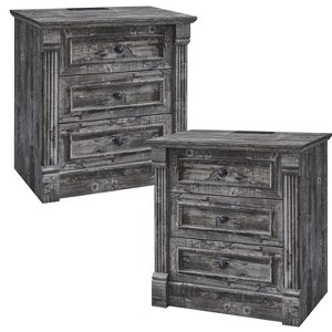 Nightstand with Charging Station & 3 Drawers, Farmhouse 23.6in Wide Nightstands with Roman Column, End Table for Bedroom - 1 of 4