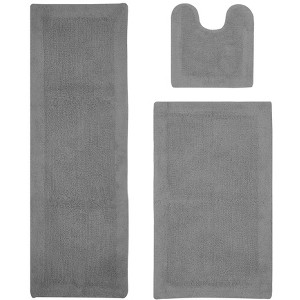 Edge Bath Rug 100% Premium Cotton Ultra-Soft Water Absorbent Tufted Solid Reversible 3 Piece Bathroom Rug Set for Machine Washable Bathmat - 1 of 4