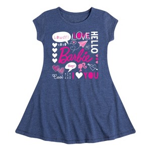 Girls' - Barbie - Valentine's Collage Fit & Flair Cap Sleeve Dress - 1 of 3