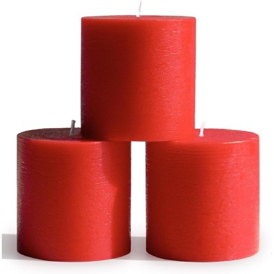 3x3 Pillar Candles Set of 3 - Rustic Unscented No Drip Red Candles for Home Decor, Weddings, Centerpieces
