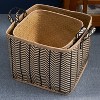 Gulches Square Palm Leaf Woven Wicker Storage Basket with Handles Set of 2£¬Black and Brown£¬ For Clothes, Books Storage, Picnic and Home Decoration - 3 of 4