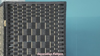 Brown Woven Wood 4-Panel Room Divider with Shelves