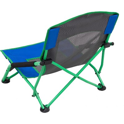 Blue and Green Mesh Low Camping Chair with Arms