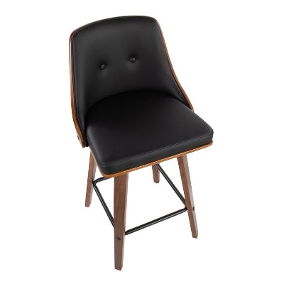 Gianna 26" Walnut and Black Faux Leather Swivel Counter Stools