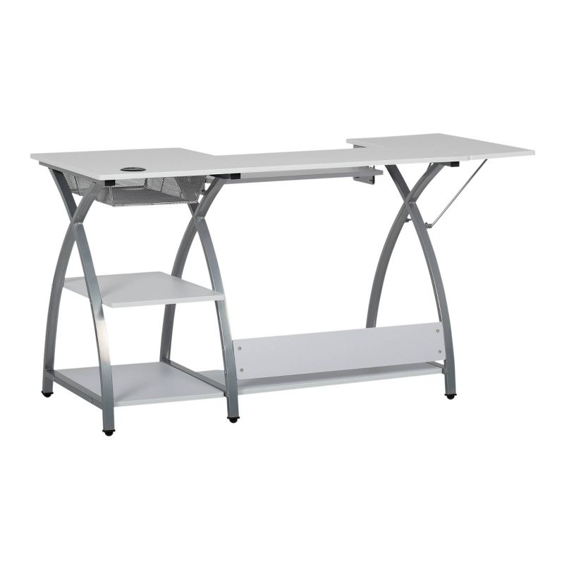 Comet Plus Hobby/Office/Sewing Desk with Fold Down Top, Height Adjustable Platform, Bottom Storage Shelf and Drawer Silver/White - Sew Ready, 4 of 19