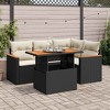 vidaXL 5 Piece Patio Sofa Set with Cushions Poly Rattan Acacia - Black and Cream with Storage - 2 of 4