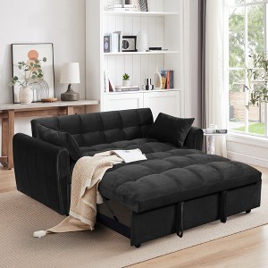 65'' Velvet 3-in-1 Foldable Large Sofa Bed with Adjustable Back, Storage Bag, and Pillow - 1 of 4