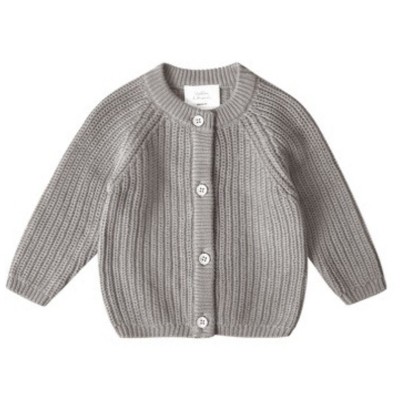 Image of Stellou & Friends 100% Cotton Chunky Ribbed Knitted Cardigan for Boys & Girls Ages 0-6 Years - 0-3 Months / Stone Grey Melange