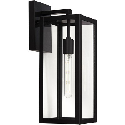 Mystic Black Metal Outdoor Wall Light with Clear Glass Panels
