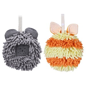 REGALWOVEN Rabbit Shape Quick Drying Soft Absorbent Decorative Chenille Fuzzy Ball Hand Towels with Hanging Loops 7" x 7" 2 Pcs - 1 of 4
