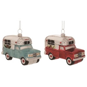 Transpac Glass Camper Christmas Ornament Set of 2 Christmas Home Decorations - 1 of 1