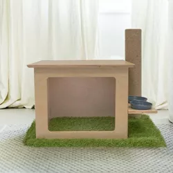 On2Pets Cat House with Scratching Post & Feeder Station - Beige