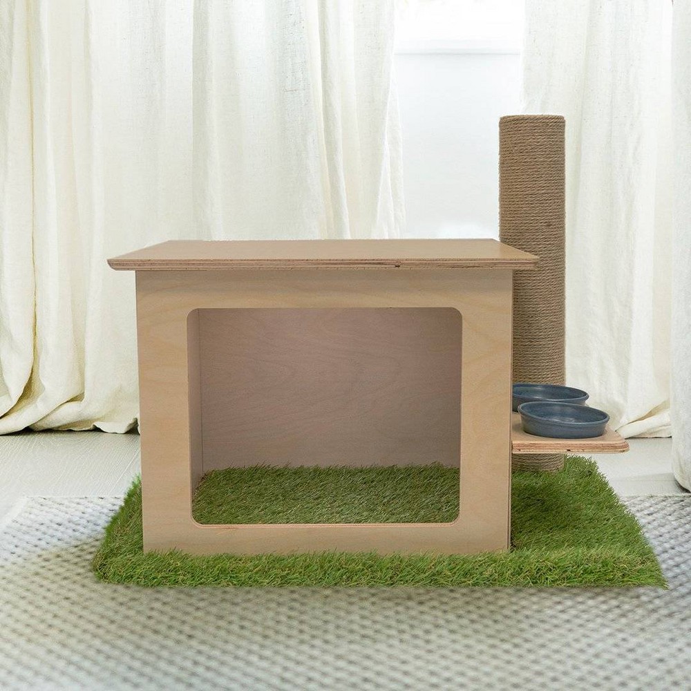 Photos - Other for Cats On2Pets Cat House with Scratching Post & Feeder Station - Beige 