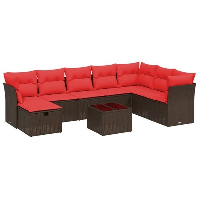vidaXL 9 Piece Patio Sofa Set with Cushions Brown Poly Rattan