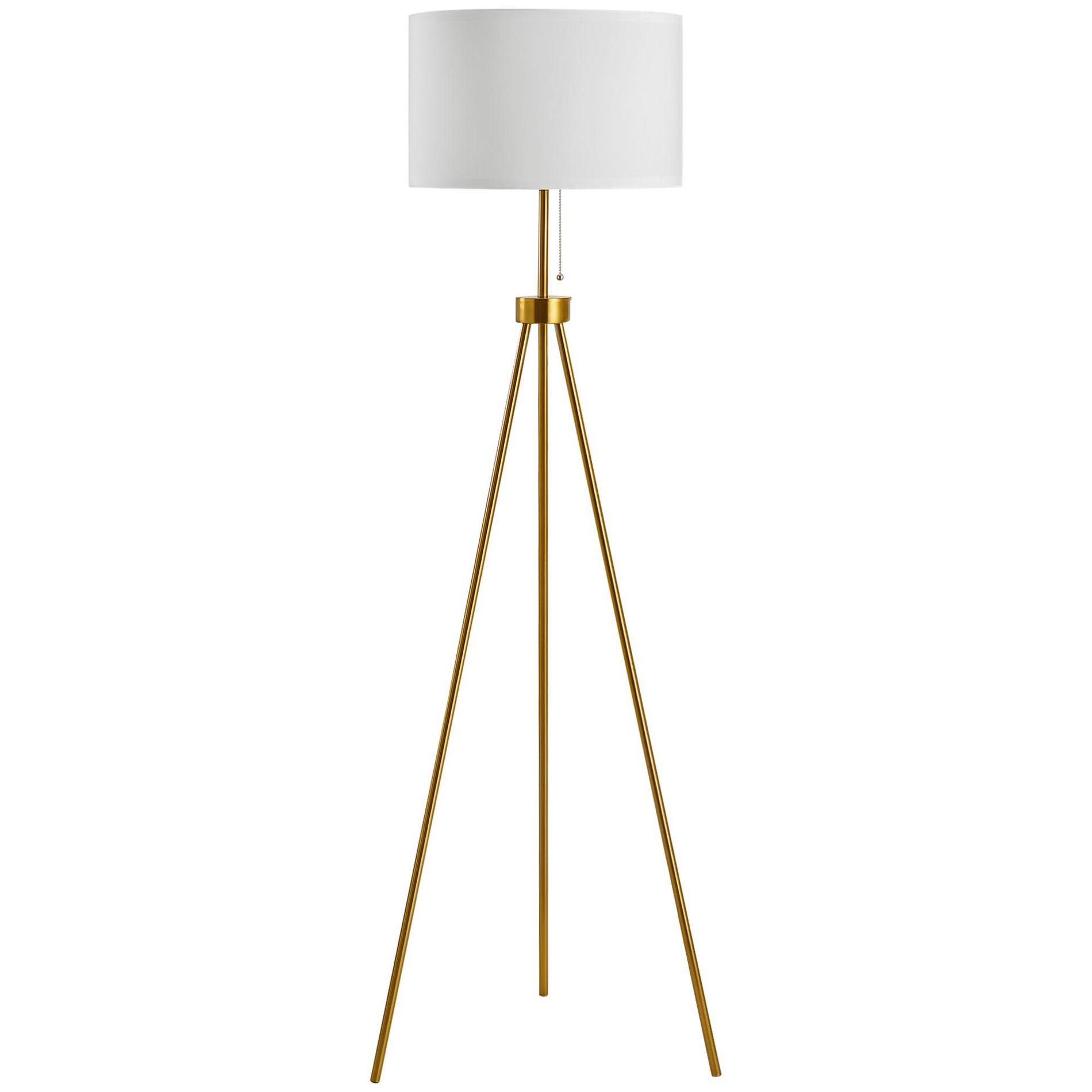 Floor Lamp with Tripod Base and Pull Chain, Gold