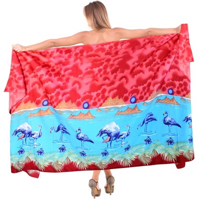 LA LEELA Women's Wraps Summer Pareos Cover-Up Vacation Skirt Beach Bikini Beachwear Sarong Coverups Swimwear for Women One Size Red,flamingo