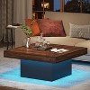 35.4in Farmhouse Square LED Coffee Table ¨C Rustic Brown Modern Center Table Top & Black Base, Low Cocktail Table for Living Room Entertainment - 3 of 4
