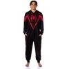 Seven Times Six Marvel Spider-Man Miles Morales Union Suit Adult One Piece Hooded Pajamas Black - 2 of 4