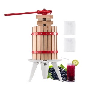 VEVOR 1.6 Gal/6L Fruit Wine Press, Solid Wood Basket with 8 Blocks, Heavy Duty Manual Juice Maker, Olive Oil Making Press with Handle, Beige - 1 of 4