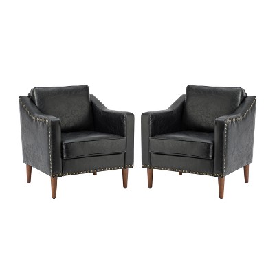 Set of 2 Bonita Transitional Vegan Leather Armchair with Removable Seat Cushion and  Nailhead Trims | ARTFUL LIVING DESIGN