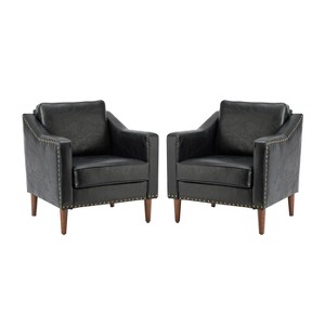 Set of 2 Bonita Transitional Vegan Leather Armchair with Removable Seat Cushion and  Nailhead Trims | ARTFUL LIVING DESIGN - 1 of 4