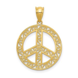 Black Bow Jewelry 14k Yellow Gold Filigree Peace Sign Pendant, 19mm (3/4 inch) - 1 of 4