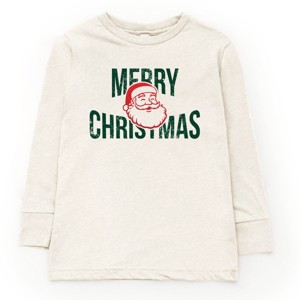 Merry Christmas Arched Glitter Santa - Youth Long Sleeve Graphic T-Shirt - 1 of 3