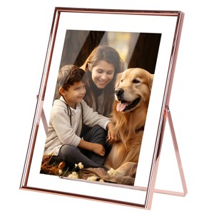 NewHome"2Pcs Rose Gold Metal Picture Frames 5x7 & 8x10, Floating Glass, Pressed Flower, Tabletop Display"Rose Gold - 1 of 4