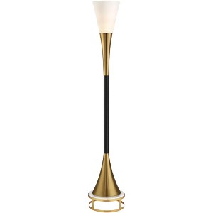 Possini Euro Design Piazza Modern Torchiere Floor Lamp with Gold Riser 78" Tall Black Brass Metal White Glass Shade for Living Room Bedroom Office - 1 of 4