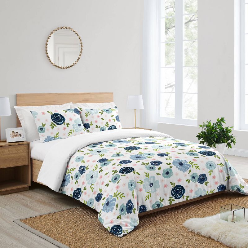 3pc Watercolor Floral Full/Queen Kids&#39; Comforter Bedding Set Pink and Blue - Sweet Jojo Designs, 4 of 8