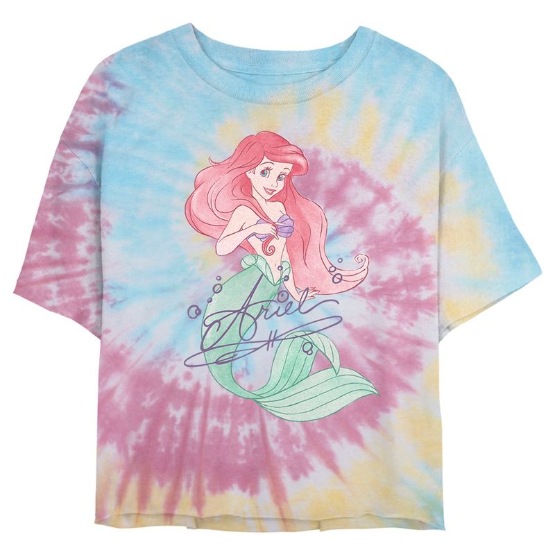 Junior's The Little Mermaid Ariel Watercolor SignatureCrop T-Shirt, 1 of 4