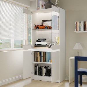 FUFU&GAGA Modular Kitchen Pantry Cabinet Dining Room Sideboard with Lighting and Glass Doors - 1 of 4