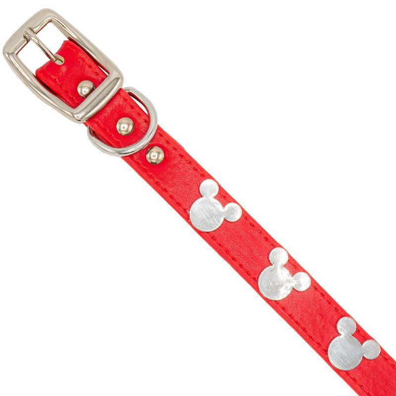 Buckle-Down Vegan Leather Dog Collar - Disney Red with Silver Cast Mickey Mouse Head Icon Embellishments, 3 of 4