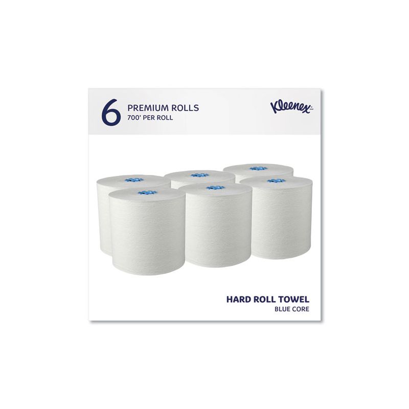 Kleenex Hard Roll Paper Towels with Premium Absorbency Pockets with Colored Core, Blue Core, 1-Ply, 7.5" x 700 ft, White, 6 Rolls/CT, 2 of 8