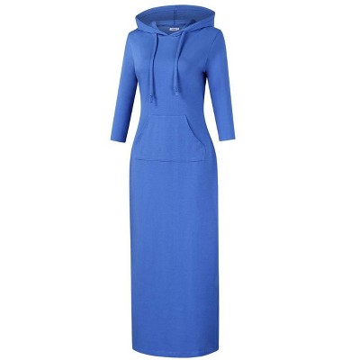 Womens Hoodie Sweat Dress 3/4 Sleeve Slim Fit Hooded Maxi Dress Stripe Summer Dress Soft Lounge Dress