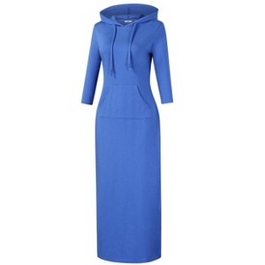 Womens Hoodie Sweat Dress 3/4 Sleeve Slim Fit Hooded Maxi Dress Stripe Summer Dress Soft Lounge Dress - 1 of 2