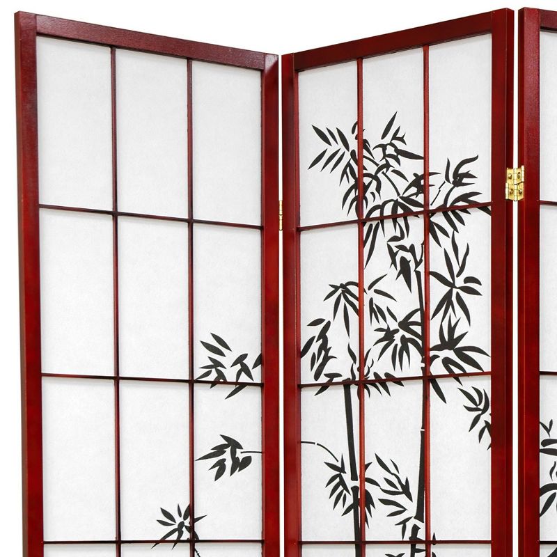 Oriental Furniture 6' Tall Lucky Bamboo Shoji Screen 6 Panels Rosewood, 3 of 5