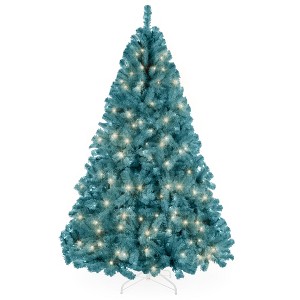 Best Choice Products Pre-Lit Peacock Blue Christmas Tree, Artificial Full Holiday Decoration w/ Incandescent Lights - 1 of 4