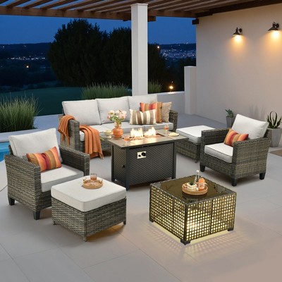 XIZZI Outdoor Sectional Sofa Set, Modular Outdoor Wicker Sofa Set with Optional Solar Table, Ottomans or Fire Pit in 6 Colors, All-Weather Design