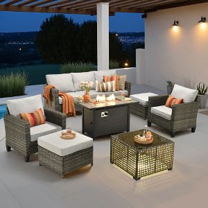 XIZZI Outdoor Sectional Sofa Set, Modular Outdoor Wicker Sofa Set with Optional Solar Table, Ottomans or Fire Pit in 6 Colors, All-Weather Design - 1 of 4