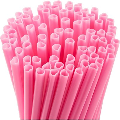 Joyfy 50 PCS Heart Shaped Straws, Disposable Cute Plastic Straws, Individually Wrapped for Wedding Birthday Bridal Shower Decor