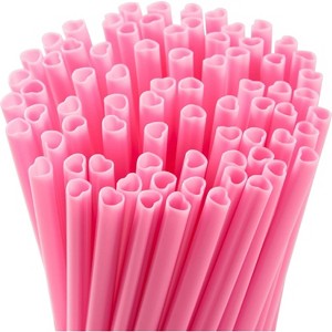 Joyfy 50 PCS Heart Shaped Straws, Disposable Cute Plastic Straws, Individually Wrapped for Wedding Birthday Bridal Shower Decor - 1 of 4
