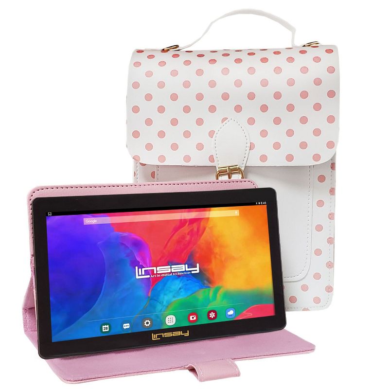 LINSAY 7" 2GB RAM 64GB STORAGE New Android 13 Tablet Bundle with Sweet Pink Protective PU leather Case and Fashion Handbag, 1 of 2