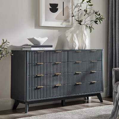 SinCiDo 54" Fluted Modern 8 Drawer Dresser, TV Stand Chest w/Faux Marble Top, Wood Drawer Organizer for Bedroom, Living Room, Hallway