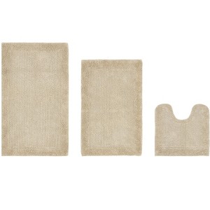 Edge Bath Rug 100% Premium Cotton Ultra-Soft Water Absorbent Tufted Solid Reversible 3 Piece Bathroom Rug Set for Machine Washable Bathmat - 1 of 4