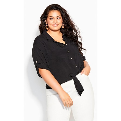 Women's Plus Size Tropical Tie Top - black | CITY CHIC - image 1 of 4