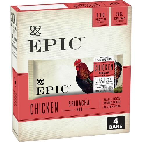 EPIC Bar Chicken Sriracha Nutrition Bar - Net Wt 6 Oz (4 - 1.5 Oz Bars) -  Gluten & Soy Free
